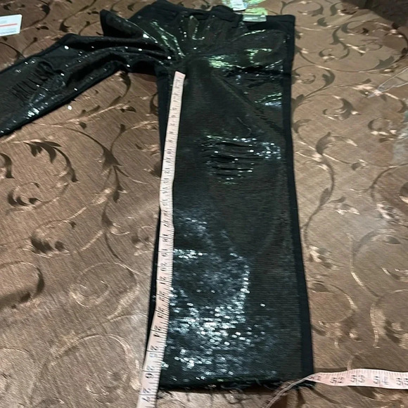 Express 
High Waisted Sequin Front Ripped Raw Hem Straight Ankle Jeans - Picture 7 of 9